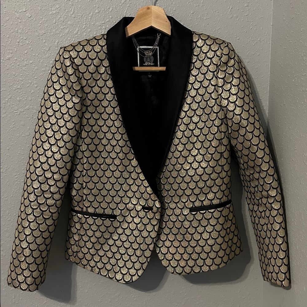 Juicy Couture Palladium Brocade Gold Black Blazer